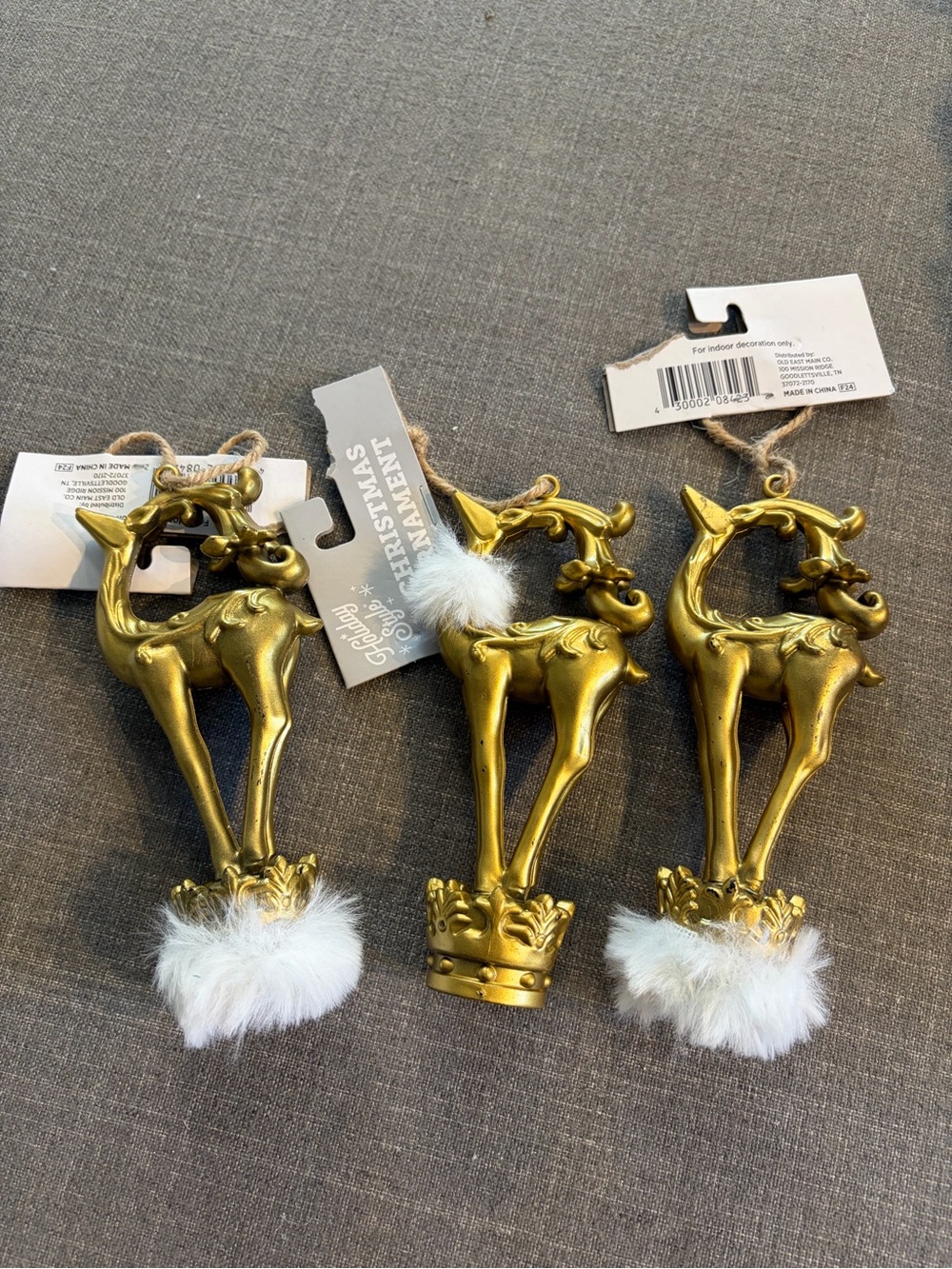 Holiday Style Gold Reindeer Christmas Ornaments Set of 3